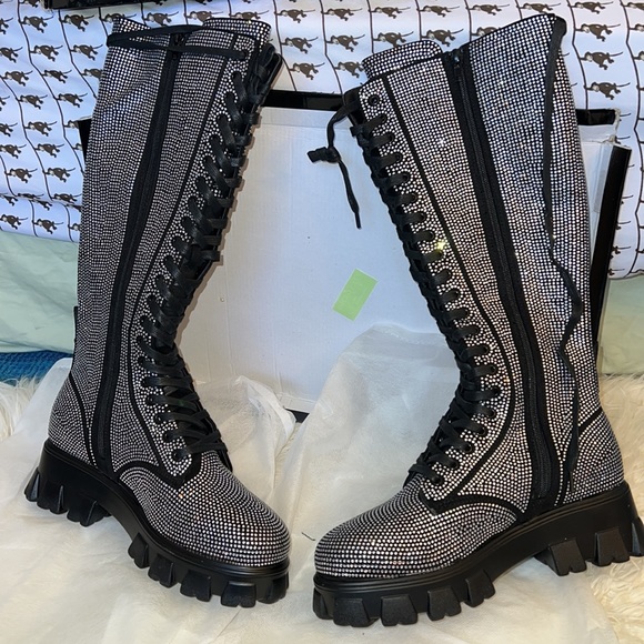 Nasty gal diamanté lace up combat boots - Picture 5 of 16